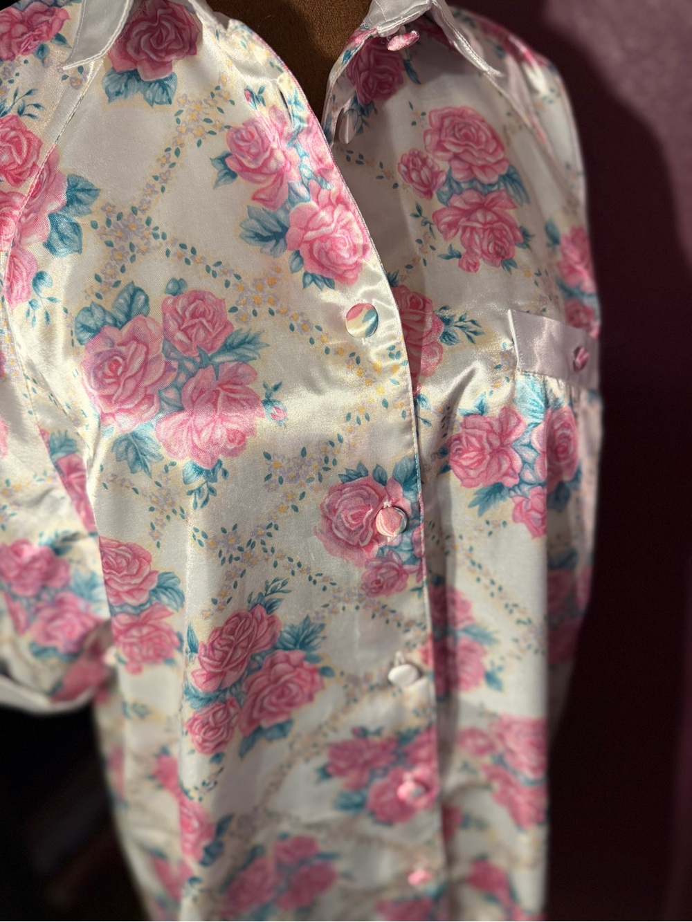 Vintage early 90’s cotton lined satin sleep shirt by Katherine’s